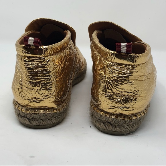 Bally Gold Crinkle Leather Slip On Espadrilles - Picture 4 of 7